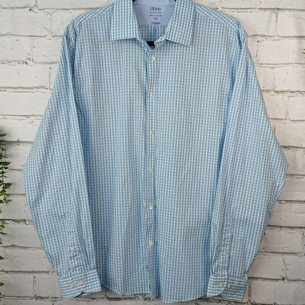 MENS IZOD ADVANTAGE PERFORMANCE SLIM FIT LONG SLEEVE BUTTON DOWN, SIZE LARGE